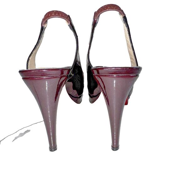 Authentic Christian Louboutin Size 7 Burgundy Patent Peep Toe Platform Slings - Picture 5 of 10